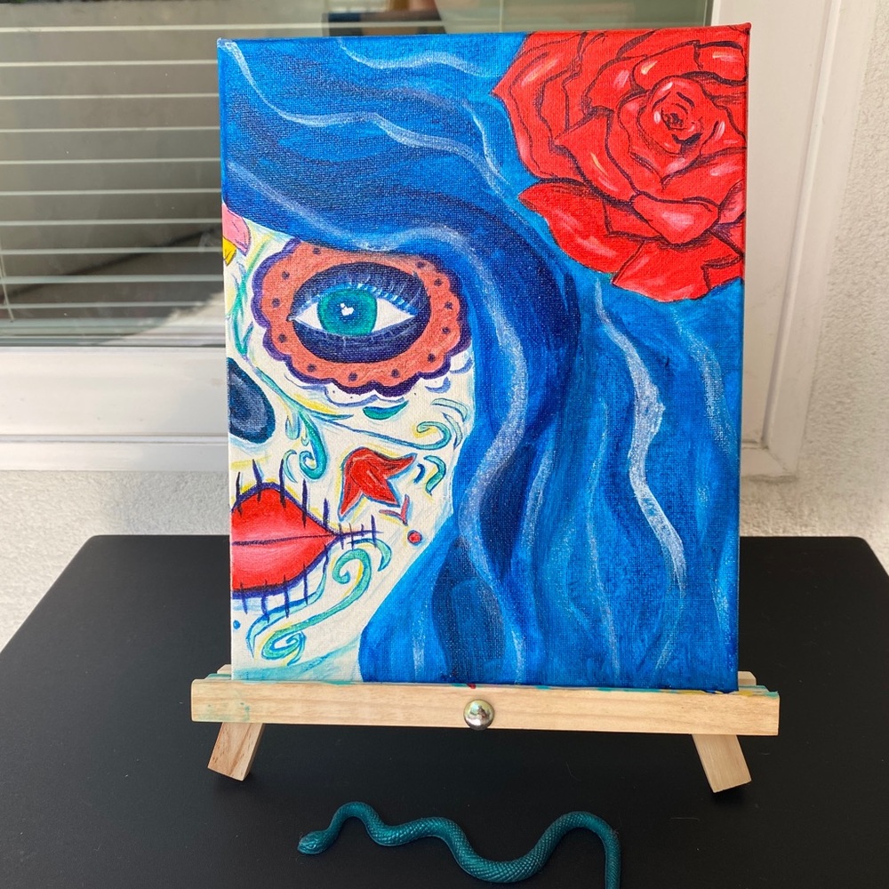 8”x10” Canvas Art Woman dia de muert Paint Acrylic - Picture 3 of 14